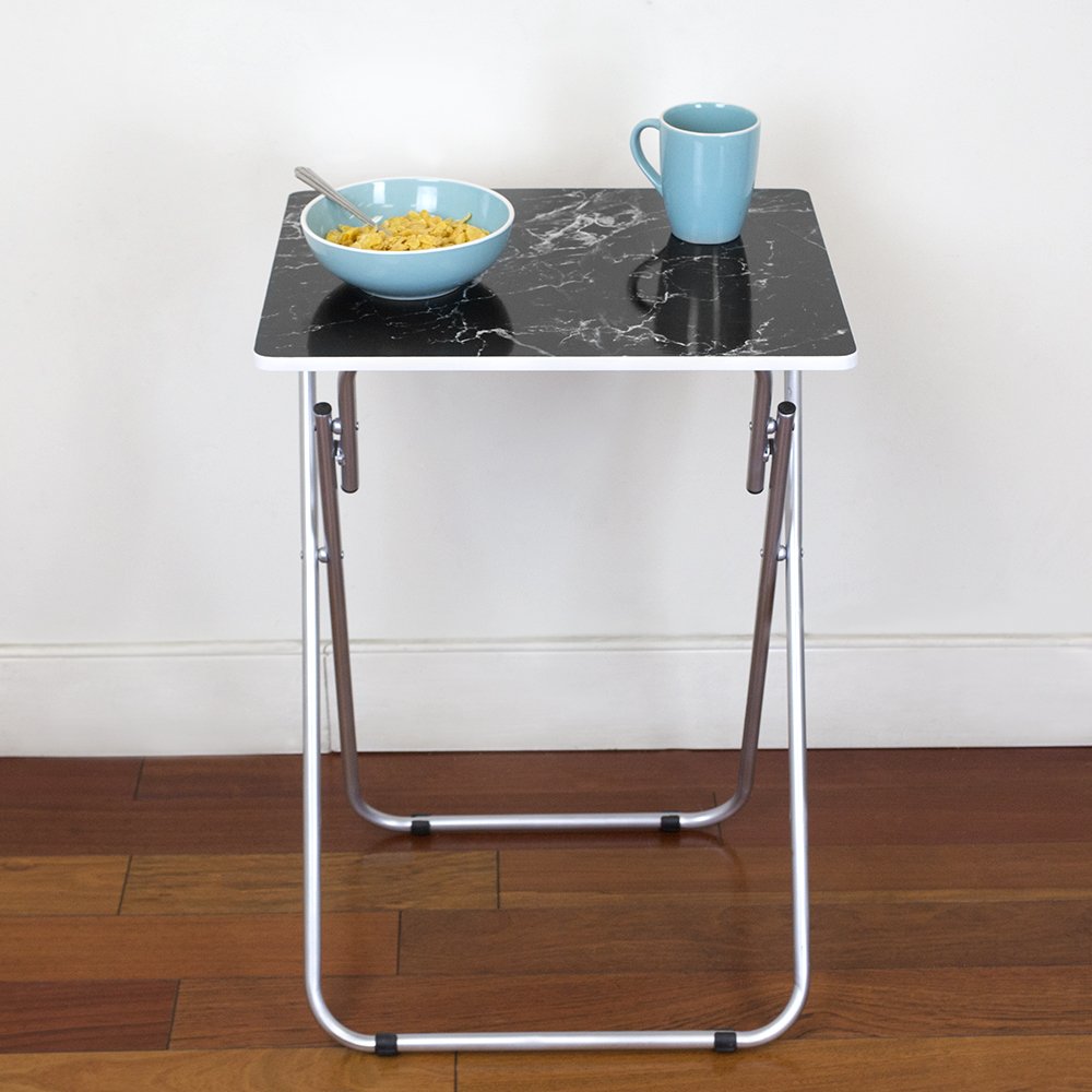 Home Basics Multi-Purpose Sturdy and Durable Decorative Bedside Laptop Snack Cocktails TV Folding Table Tray Desk Bedside Laptop Snacks Black Marble 15 in x 19 in x 25.75 in