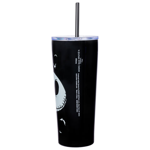Silver Buffalo Disney Tim Burton's Nightmare Before Christmas Jack Skellington “Seriously Spooky” Double Walled Stainless Steel Tumbler With Straw, 22 Ounces