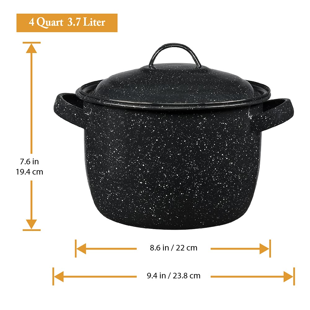 Granite Ware 4-Quart Bean Pot - Porcelain Enamel on Steel, Lightweight & Durable, Ideal for Baked Beans, Stews, Soups - Non-Stick, Chip-Resistant, Even Heat Distribution (Speckled Black)