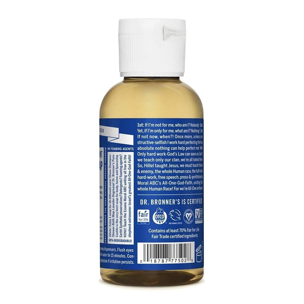 Dr. Bronner's Liquid Organic Castile Soap Peppermint 2oz All-Purpose (6-Pack)