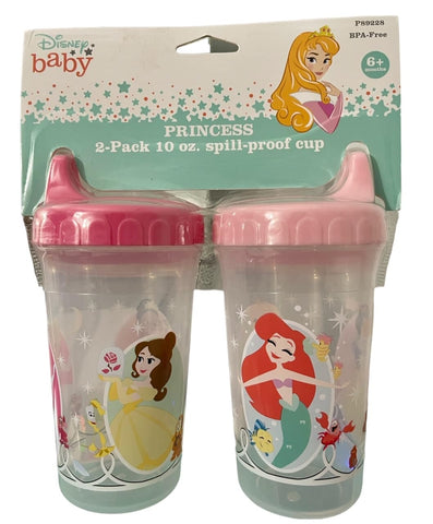 Disney Baby Toddler Sippy Cups for Boys | 10 Ounce Princess Sippy Cup (Pack of 2) | Durable Red & Yellow Leak Proof Travel Water Bottle for Toddlers Girls and Baby, P89228