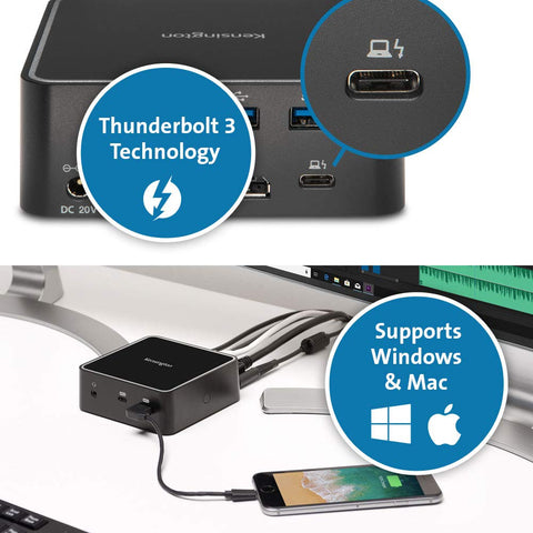 Kensington SD2400T Thunderbolt 3 Docking Station - 85W PD - Dual 4K for Windows and Mac - TAA Compliant (K38390NA)