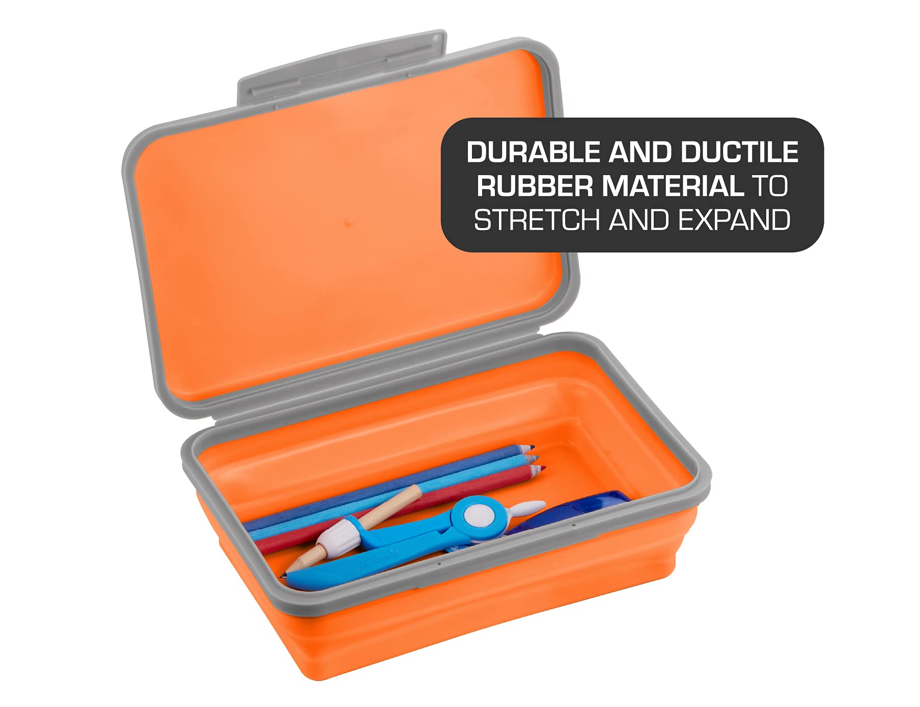 It's Academic Flexi Storage Box with Lid, Collapsible Pencil Case Design for Craft and School Supplies, Orange