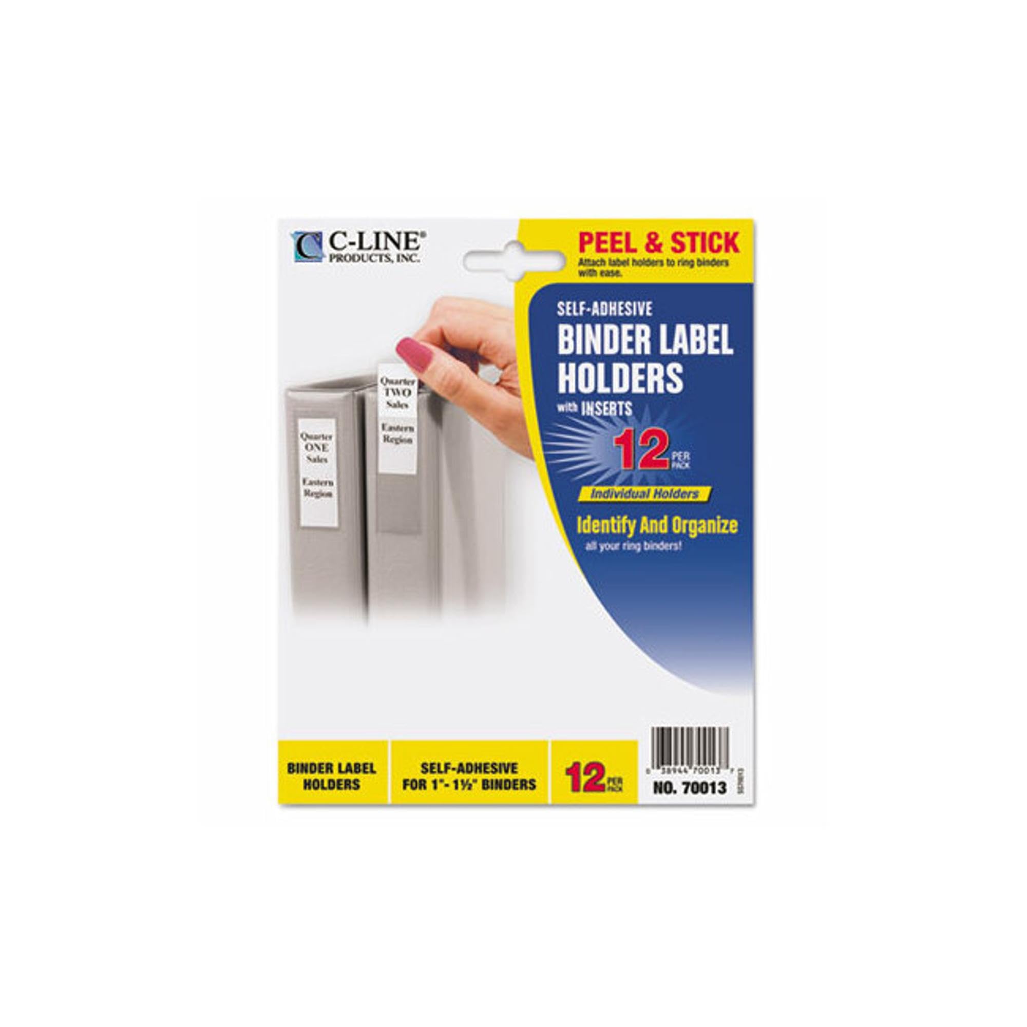 C-Line Self-Adhesive Binder Label Holders for 1-1/2" Ring Binders, 1" x 2-13/16", 12 per Pack (70013)