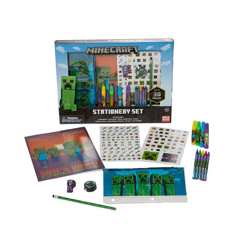 Innovative Designs Mine Craft Kids Coloring Art and Sticker Set,30 Pcs.School and Craft Supplies with Pencil Case,Blue