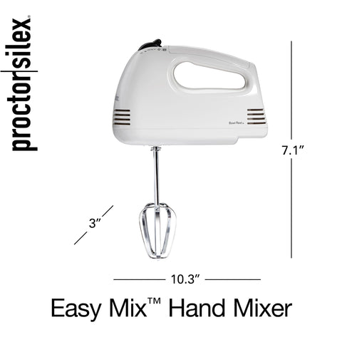 Proctor Silex Easy Mix 5-Speed Electric Hand Mixer with Bowl Rest, Compact and Lightweight, 100 Watts of Peak Power, White (62515PS)