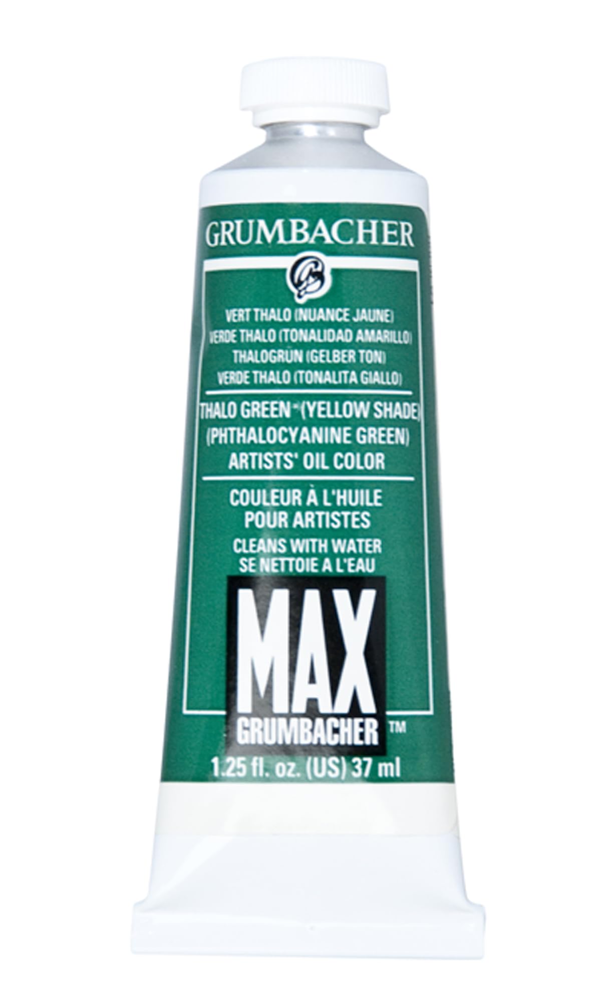 Grumbacher Max Water Miscible Oil Paint, 37ml/1.25 oz, Thalo Green (Yellow Shade)