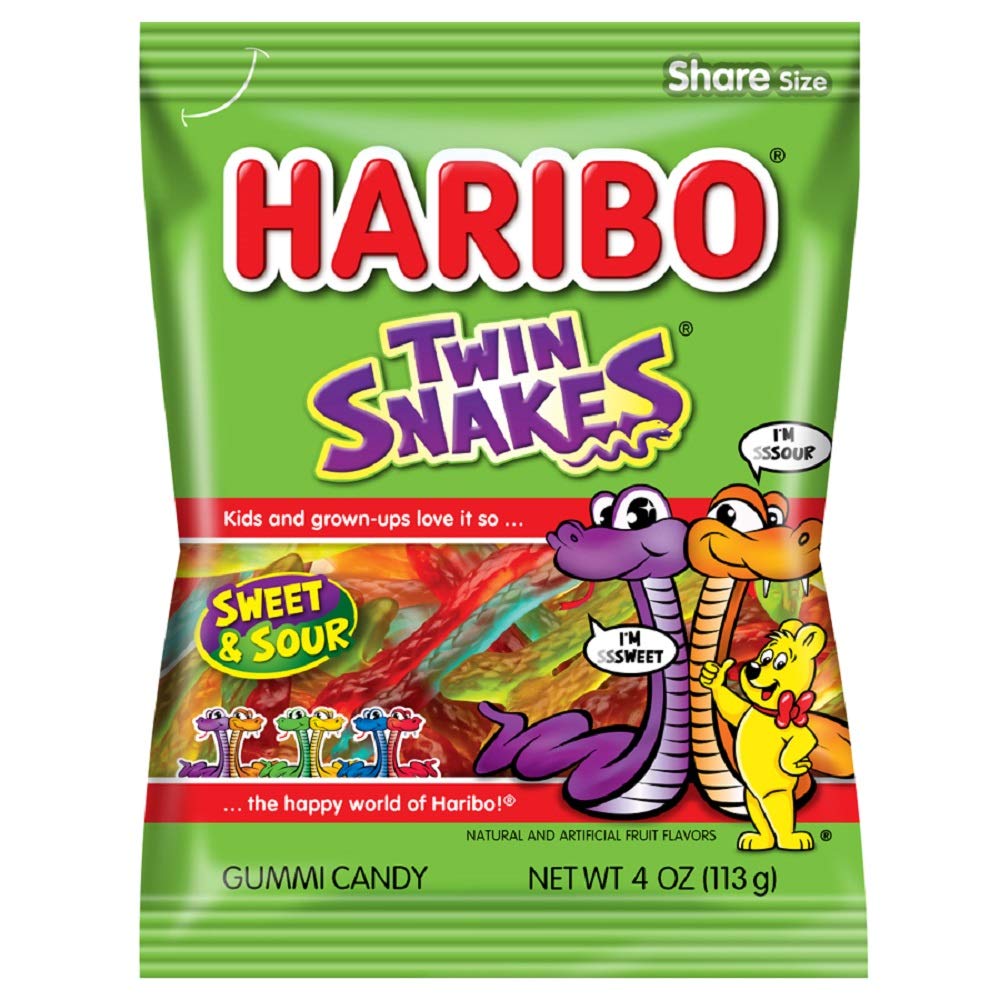 Haribo Gummi Candy, Twin Snakes, 4 oz. Bag (Pack of 12)
