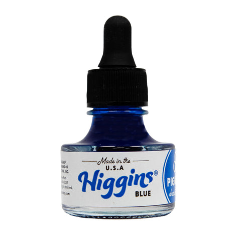 Higgins Blue Pigmented Drawing Ink - for Artists and Students - 1 oz. Glass Bottle (HIG44685)