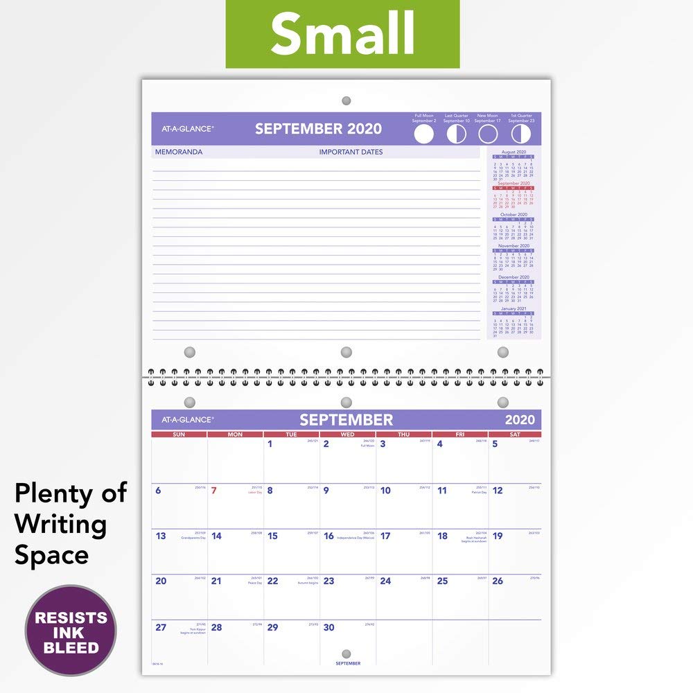 Academic Calendar 2020-2021, AT-A-GLANCE Desk & Wall Calendar, 8" x 11", Small, Wirebound, Plan-A-Month (SK1616)
