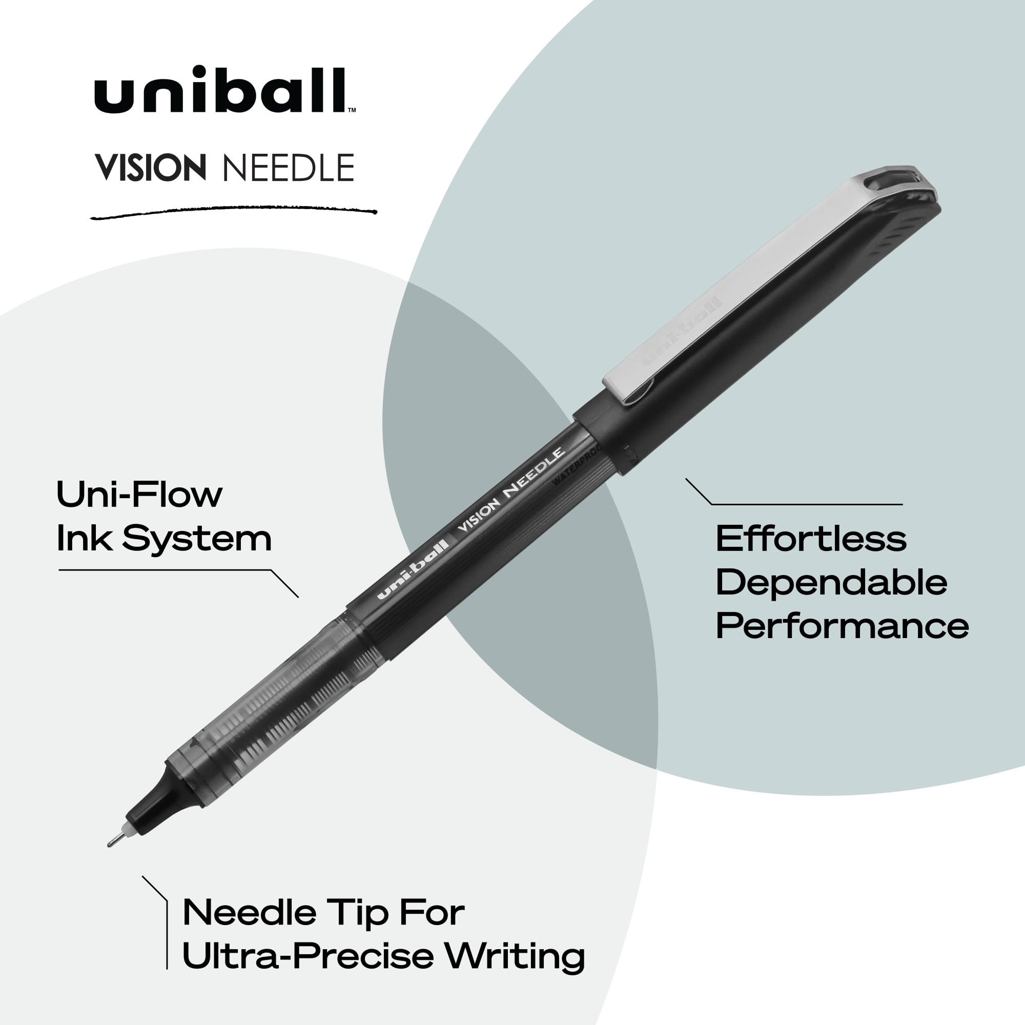uniball Vision Needle Rollerball Pens, Micro Point (0.5mm), Black, 5 Pack