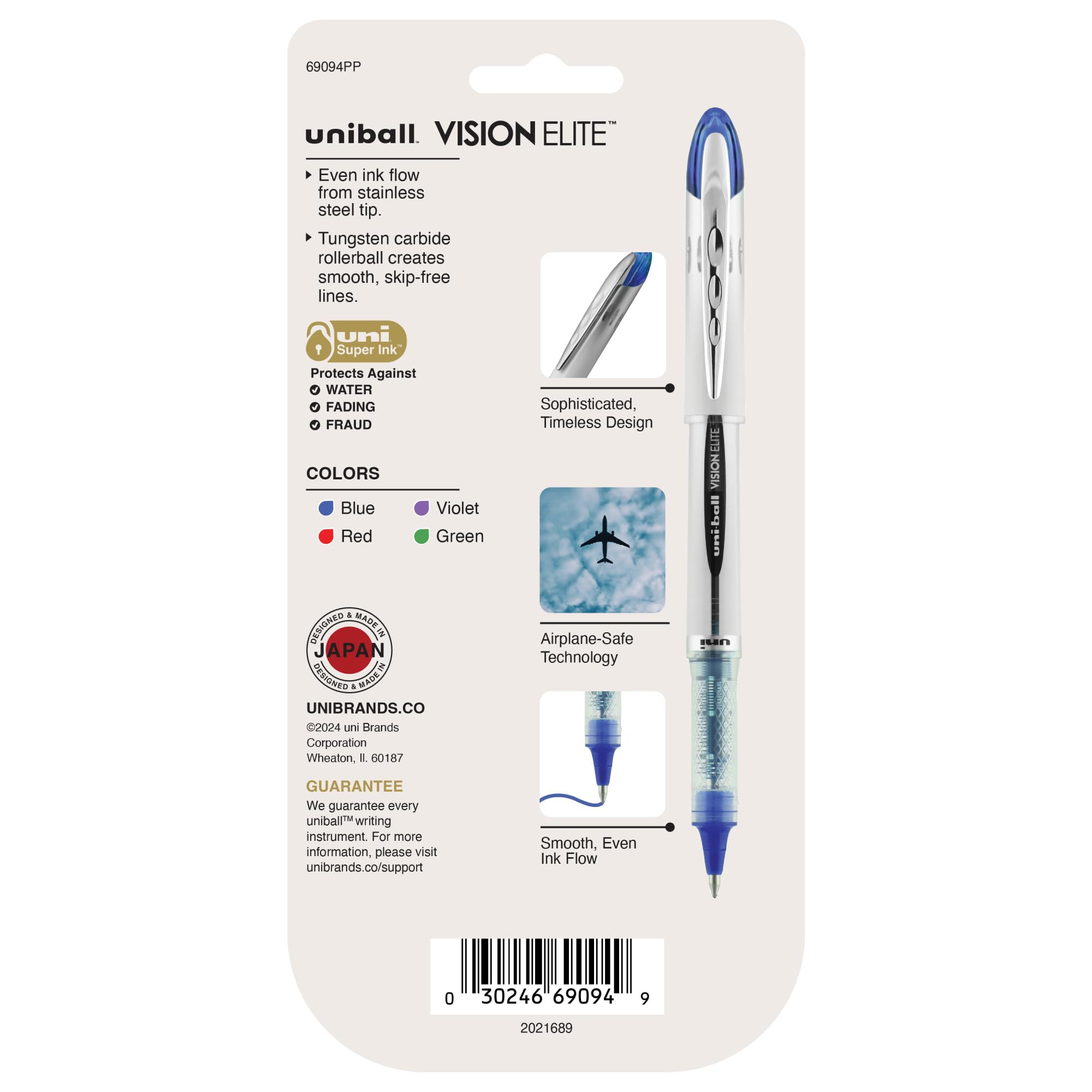 uniball Vision Elite Rollerball Pens, Bold Point (0.8mm), Assorted Colors, 4 Pack