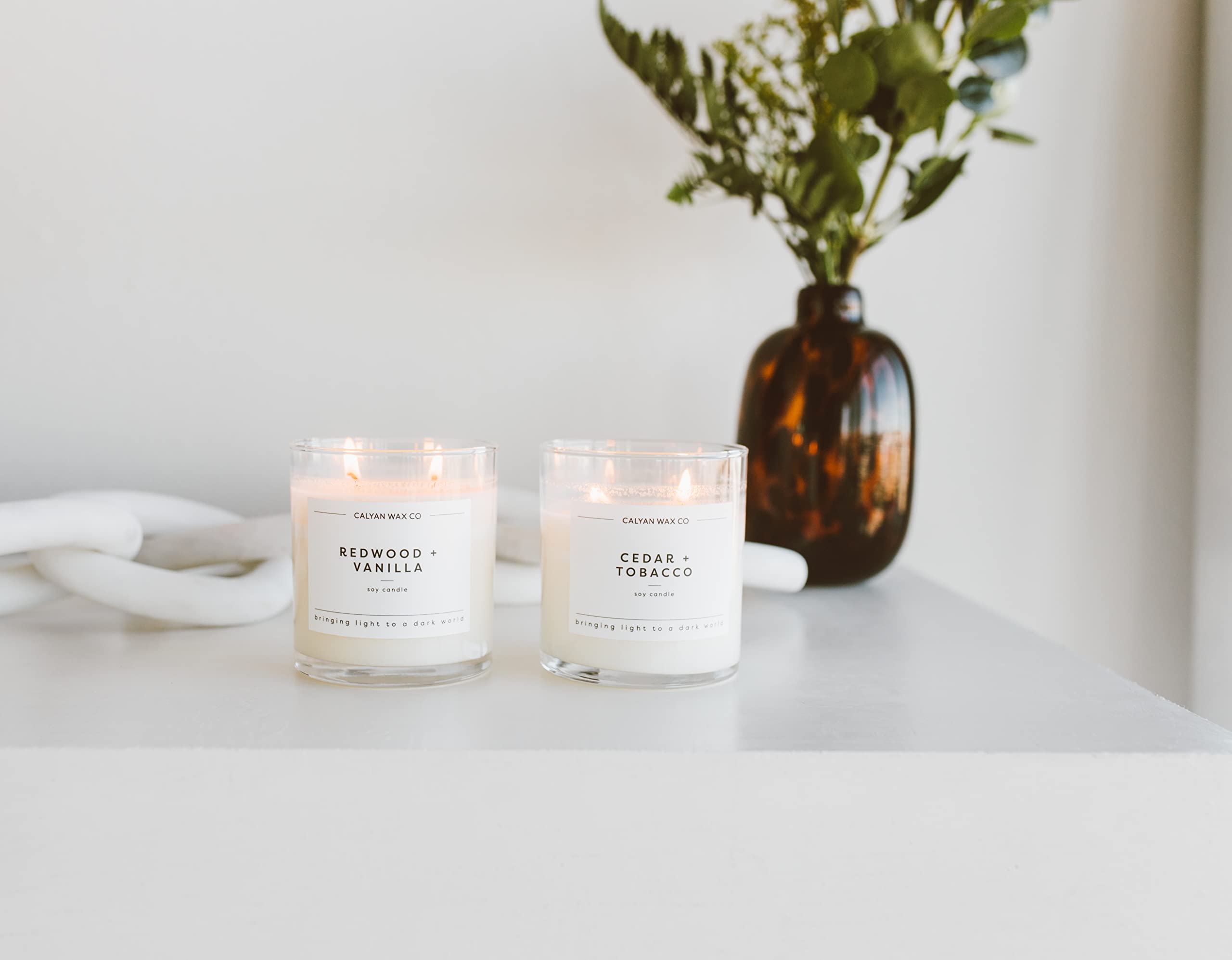 Calyan Wax Co. Smoke & Leather 2 Wick Scented Candle - 37 Hour Burn - Luxury Clean Soy Wax Candles - Long Lasting Large Glass Jar Candle for Home - 8.8oz