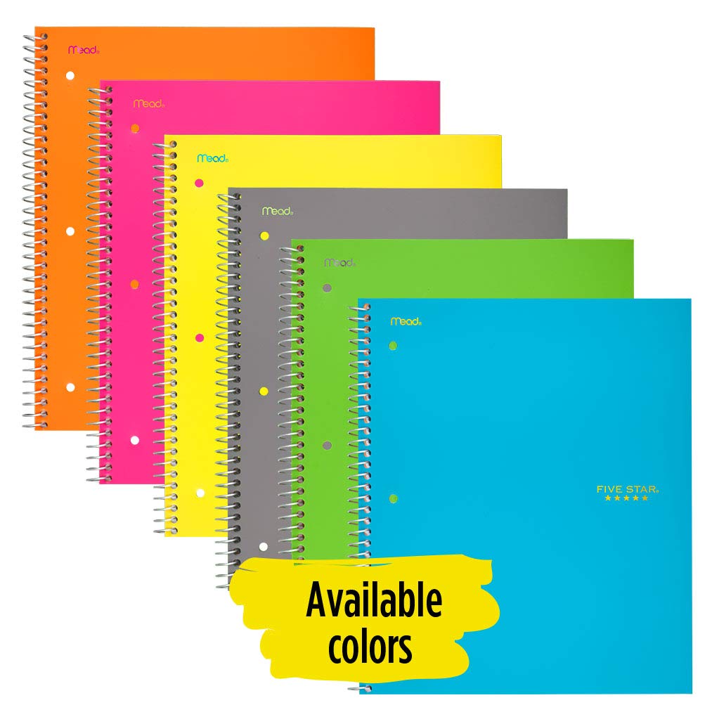 Five Star Spiral Notebook, 5 Subject, Wide Ruled Paper, 200 Sheets, 10-1/2" x 8", Lime (73204)