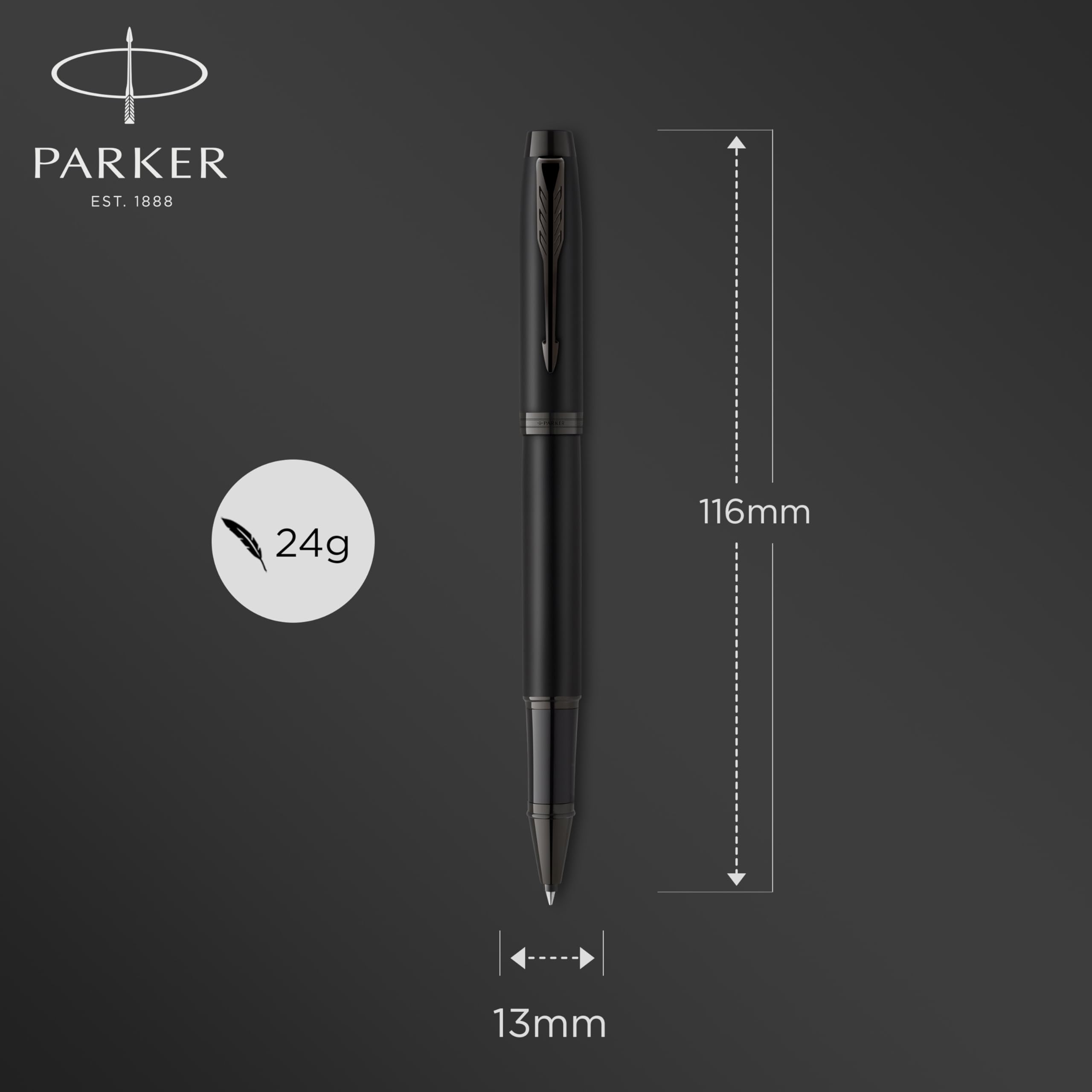 Parker IM Rollerball Pen, Fine Point, Matte Black with Black Trim, Black Ink Refill, Gift Box – Modern Design, Smooth Writing