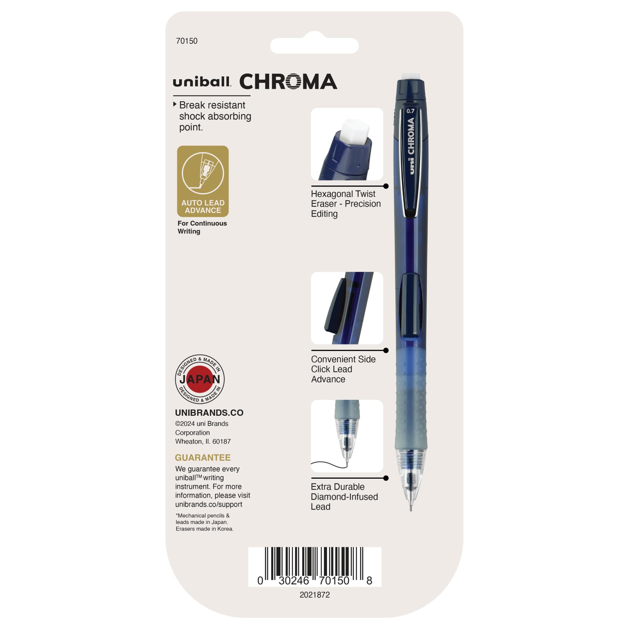 uniball Chroma Mechanical Pencil Starter Kit, 0.7mm, HB #2, Assorted Barrels, 4 Pack