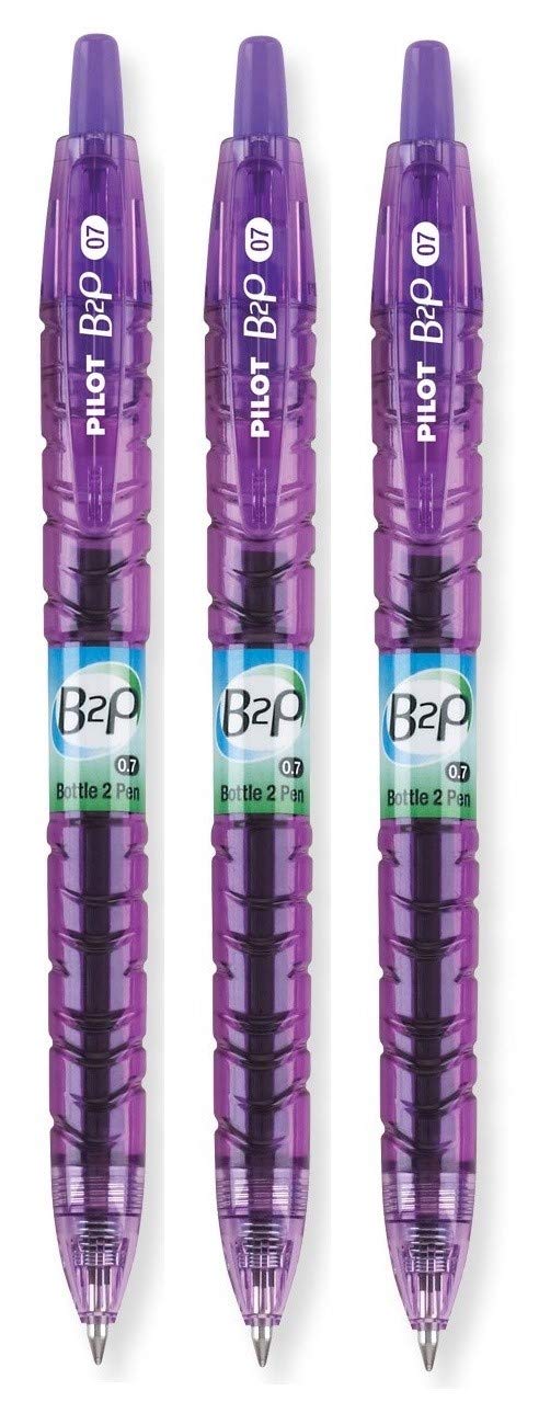 Pilot B2P Colors Retractable Gel Pen, Purple Ink, Fine Point, 3 Pc