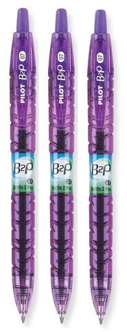Pilot B2P Colors Retractable Gel Pen, Purple Ink, Fine Point, 3 Pc