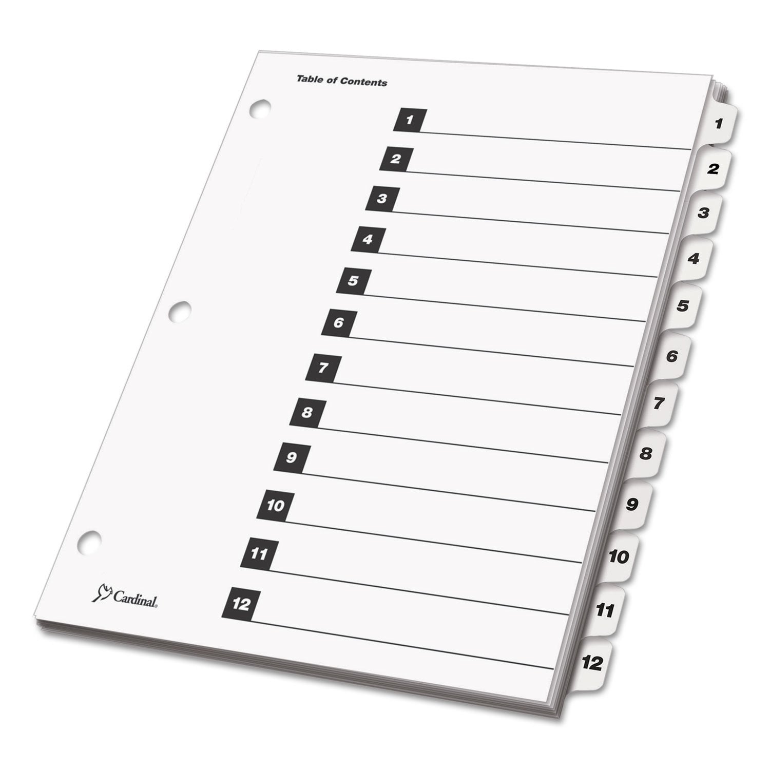 Cardinal OneStep Index System, 12-Tab, Numbered, White, 1 Set (61213)