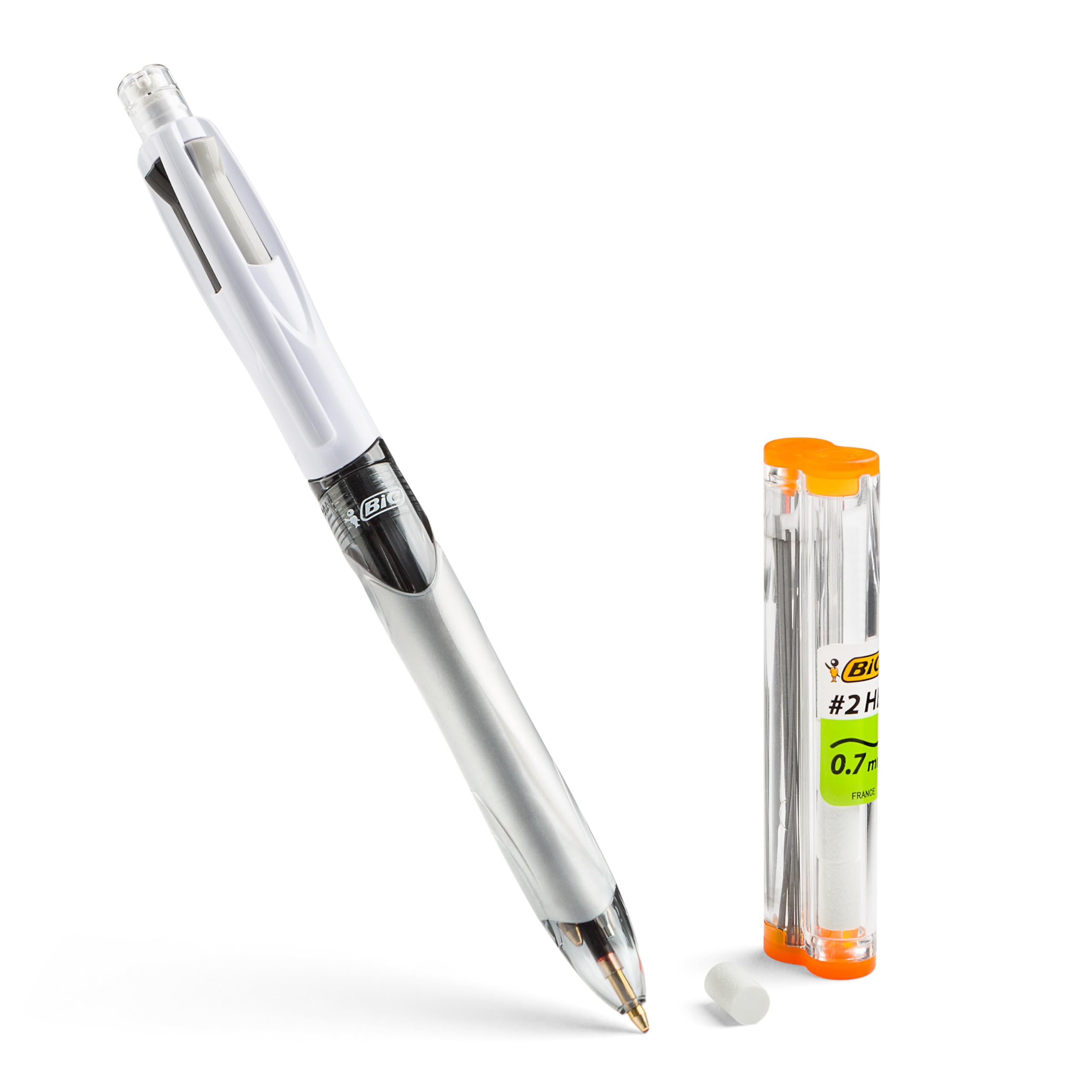 BIC 4-Color 3+1 Retractable Ballpoint Pen with Red, Blue, Black Ink and 0.7 mm Mechanical Pencil, 1-Count in Assorted Ink