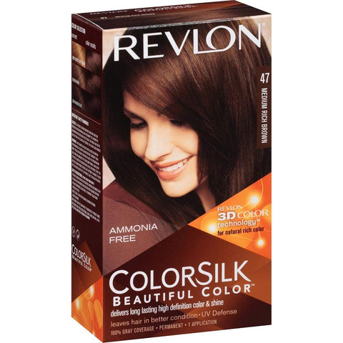 Revlon ColorSilk Hair Color, Medium Rich Brown [47] 1 ea (Pack of 3)