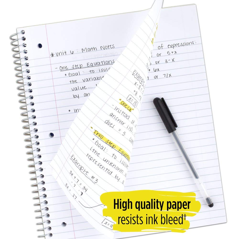 Five Star Spiral Notebooks, 3 Subject, Wide Ruled Paper, 150 Sheets, 10-1/2" x 8", Gray, Lime, 2 Pack (38429)