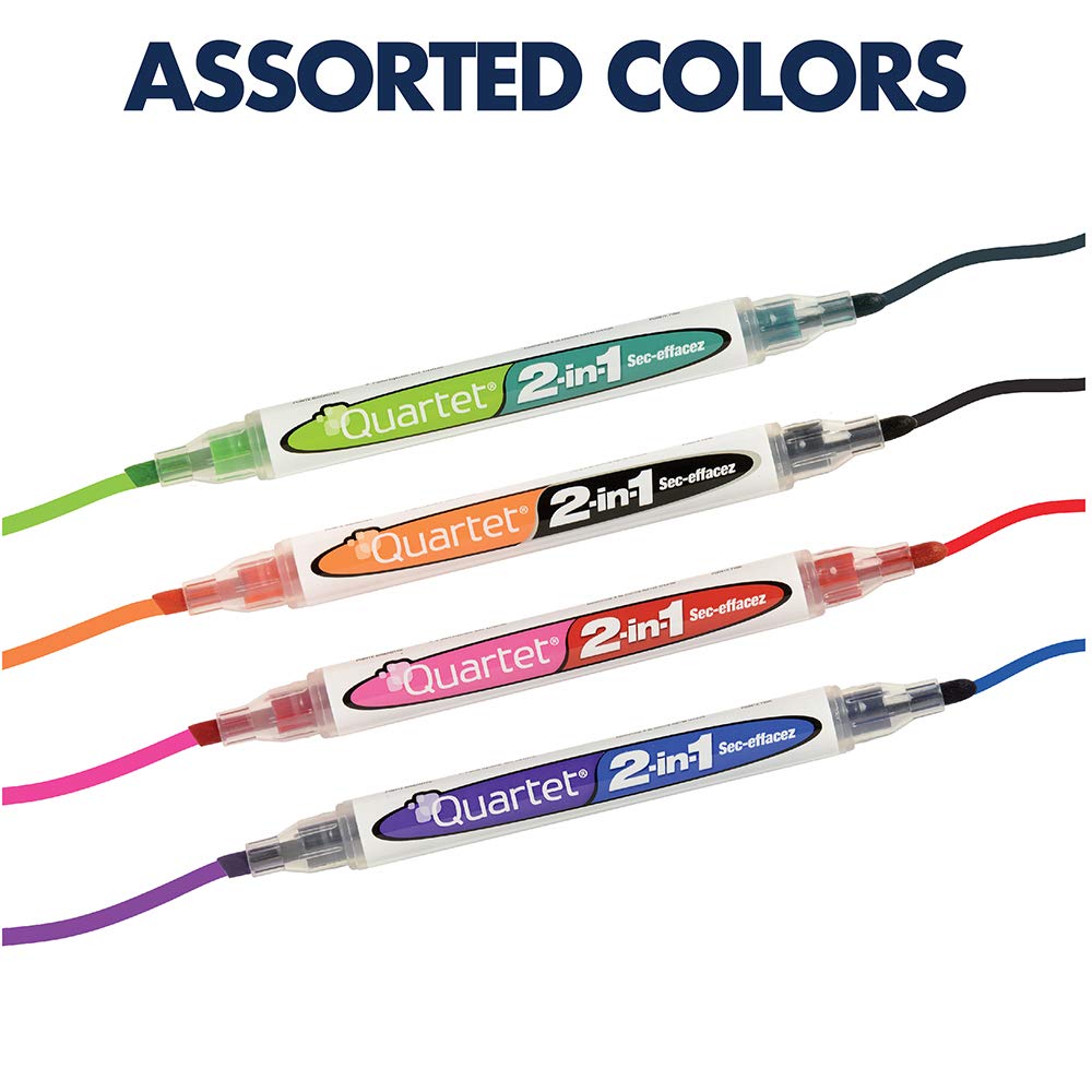 Quartet 2-in-1 Dry-Erase Marker Starter Kit, Chisel/Fine Tip, Assorted Colors, Eraser & Cleaner Included (79549A)