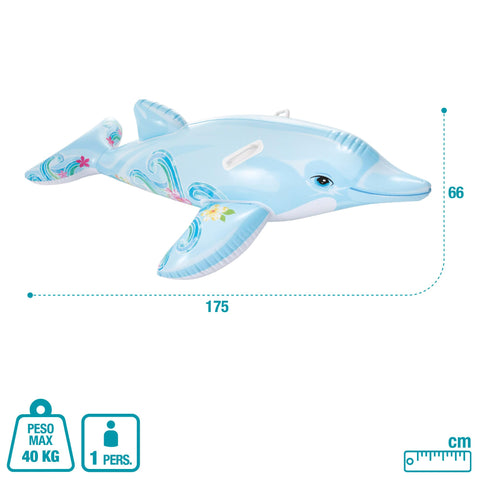 Intex Childrens Inflatable Ride On Lil Dolphin Swimming Pool Fun Accessory, Lite Blue