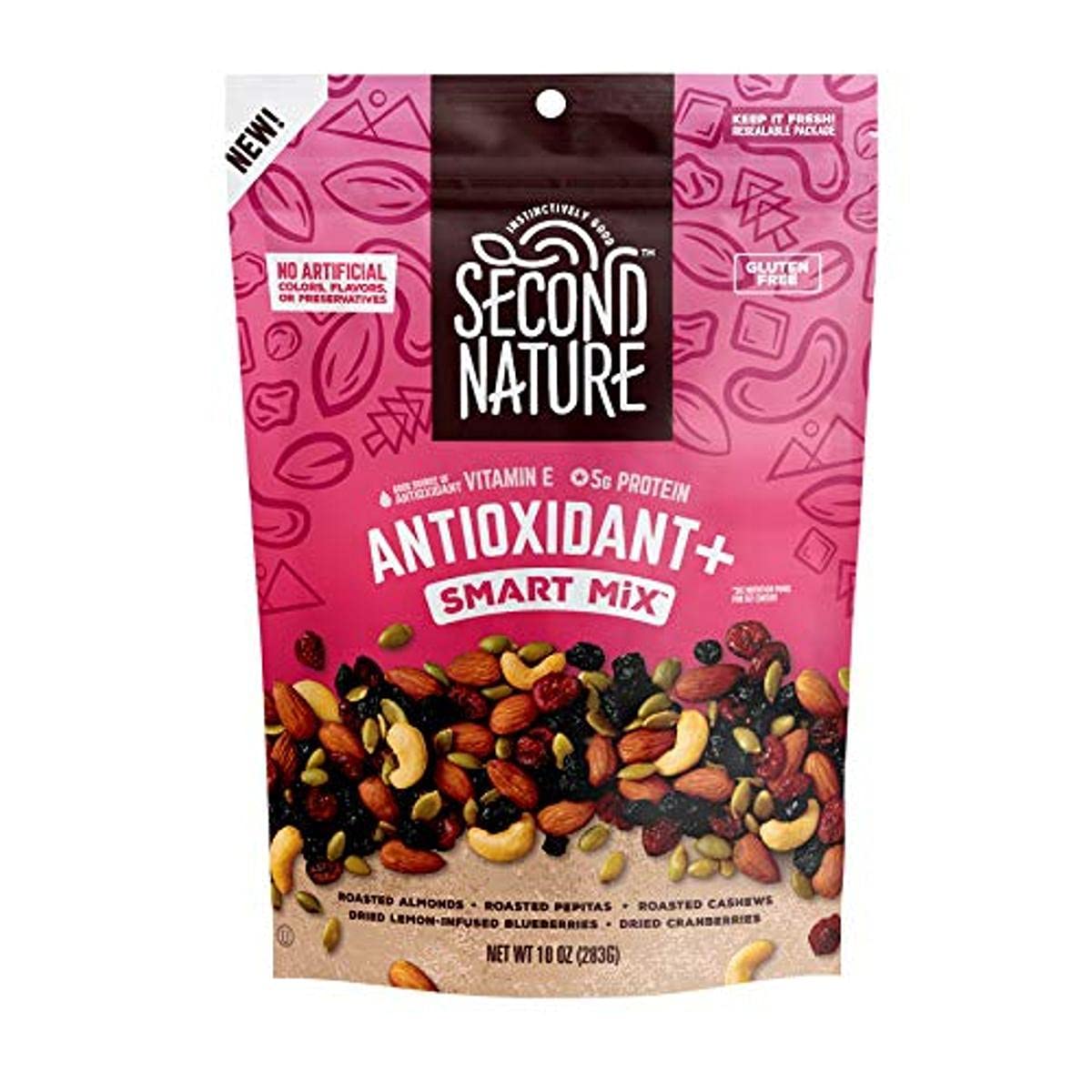Second Nature Antioxidant+ Smart Mix, Good Source of Antioxidant Vitamin E, No Artificial Colors, Flavors or Preservatives, Low Sodium, Kosher, Gluten Free, 10 oz (Pack of 1)