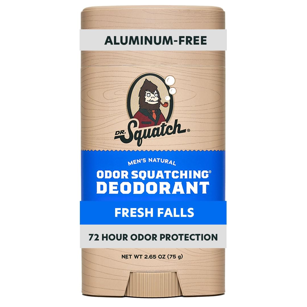 Dr. Squatch Natural Men’s Deodorant – Aluminum Free Natural Deodorant Men with Charcoal & Postbiotics for 72-Hour Odor Protection – Fresh Falls, 2.65oz Stick