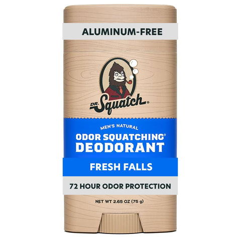 Dr. Squatch Natural Men’s Deodorant – Aluminum Free Natural Deodorant Men with Charcoal & Postbiotics for 72-Hour Odor Protection – Fresh Falls, 2.65oz Stick