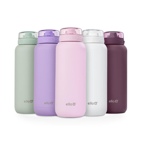 Ello Cooper 22oz Stainless Steel Water Bottle with Straw and Carry Handle, Double Walled and Vacuum Insulated Metal, Leak Proof Locking Lid with Soft Silicone Spout, Reusable, BPA Free, Cashmere Pink
