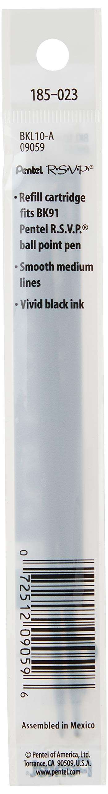 Pentel BKL10A Refill for Pentel R.S.V.P. Ballpoint Pens, Medium, Black Ink, 2/Pack