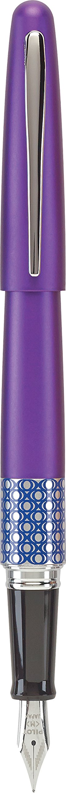 PILOT MR Retro Pop Collection Fountain Pen in Gift Box, Purple Barrel with Elipse Accent, Medium Point Stainless Steel Nib, Refillable Black Ink (91444)