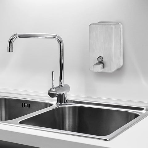 Alpine Industries Manual Stainless Steel Liquid Soap Dispenser, Vertical – 40oz Capacity - Rust Proof Wall Mounted Commercial Handsoap Holder for Office Home & Hotel