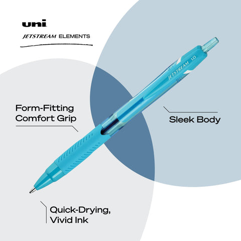 uniball Jetstream Elements Ballpoint Pens, Medium Point (1.0mm), Assorted Ink, 5 Pack