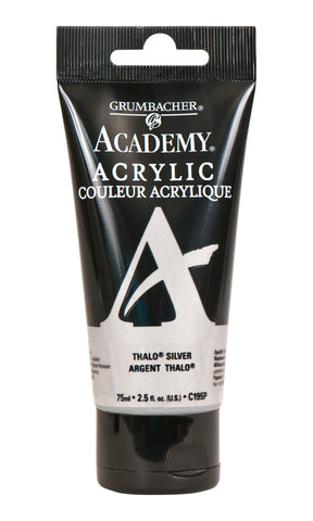 Grumbacher Academy Acrylic Paint, Gloss, 75ml/2.5 oz. Plastic Tube, Thalo Silver (C195P)