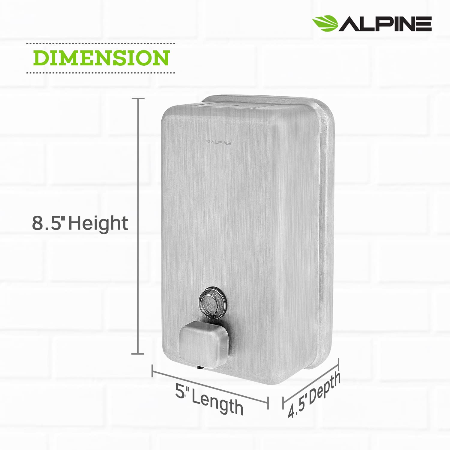 Alpine Industries Manual Stainless Steel Liquid Soap Dispenser, Vertical – 40oz Capacity - Rust Proof Wall Mounted Commercial Handsoap Holder for Office Home & Hotel