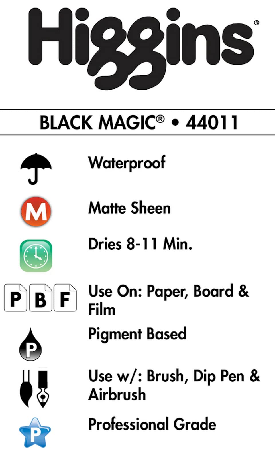 Higgins Black Magic Pigmented Drawing Ink, 1 Ounce Bottle (44011)