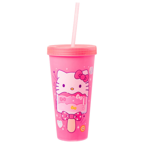Silver Buffalo Sanrio Hello Kitty and Friends 4 Pack Color Changing Plastic Tumblers Featuring Hello Kitty, My Melody, Badtz Maru, and Cinnamoroll, 24 Ounce