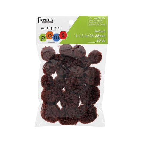 Essentials By Leisure Arts Yarn Pom Poms - Rown - 1" to 1.5" 20 Piece Pom Poms Arts and Crafts Gray Pompoms for Crafts Craft Puff Balls for Crafts