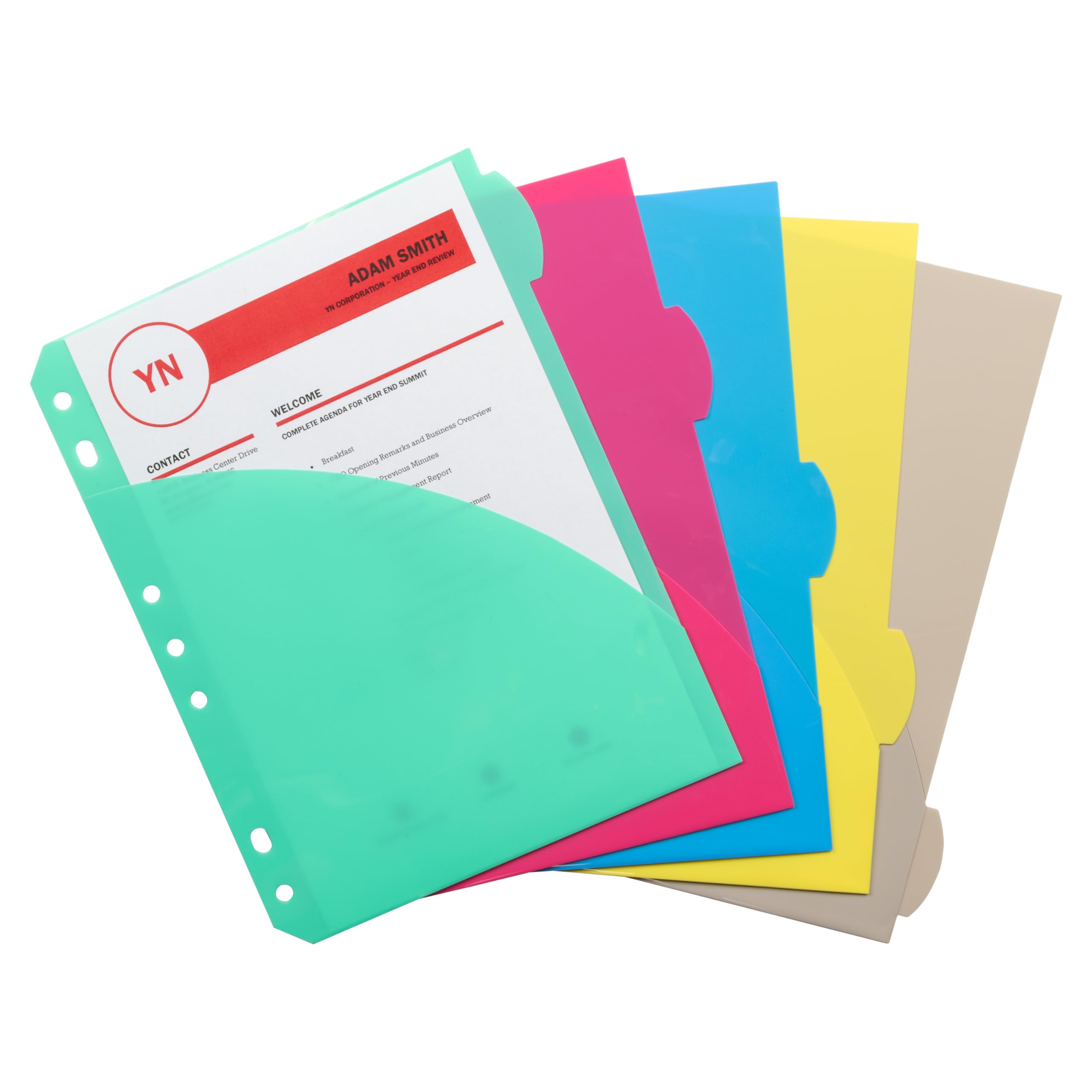 C-Line Mini Size 5-Tab Poly Index Dividers with Pockets, for 5.5 x 8.5, 6 x 9 and 8.5 x 11 Binders, Assorted Colors, One 5-Tab Set (03750)