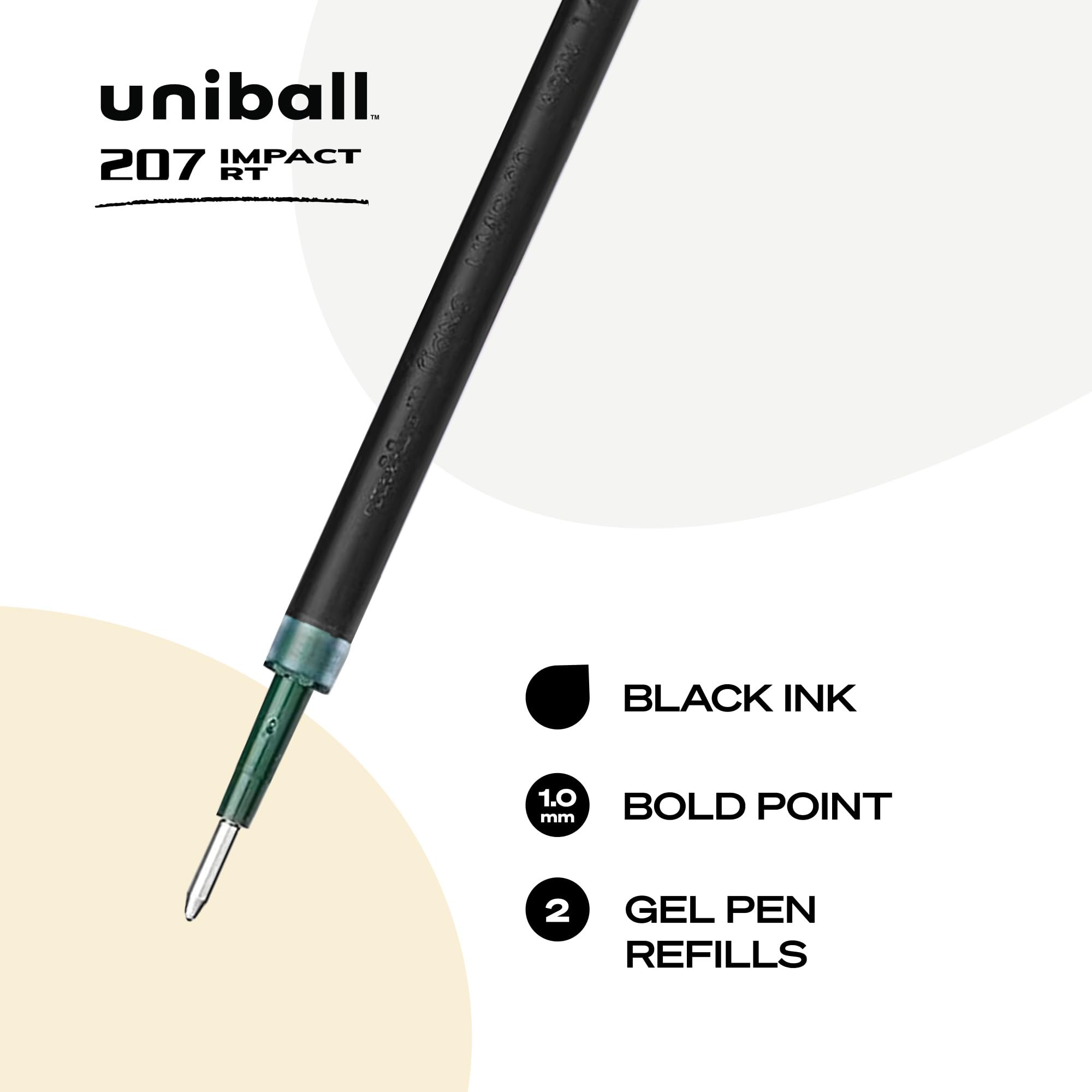 Uniball Signo 207 Impact RT Retractable Gel Pen; 2 Count(Pack of 1) 1.0mm Bold Point Gel Pens| Office Supplies by Uni-ball like Ink Pens; Colored Pens; Fine Point; Smooth Writing Pens; Ballpoint Pens