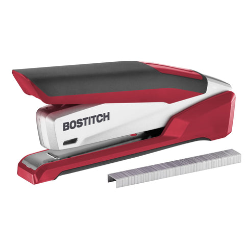 Bostitch Office InPower Spring-Powered Premium Desktop Stapler - One Finger, No Effort, Red/Silver (1117)