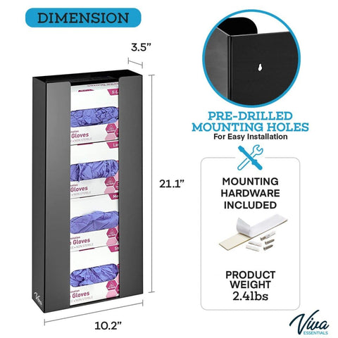 AdirMed VivaEssentials Quad Glove Box Holder, Wall Mount or Free Standing Black Acrylic Glove Holder