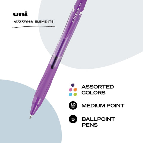 uniball Jetstream Elements Ballpoint Pens, Medium Point (1.0mm), Assorted Ink, 5 Pack
