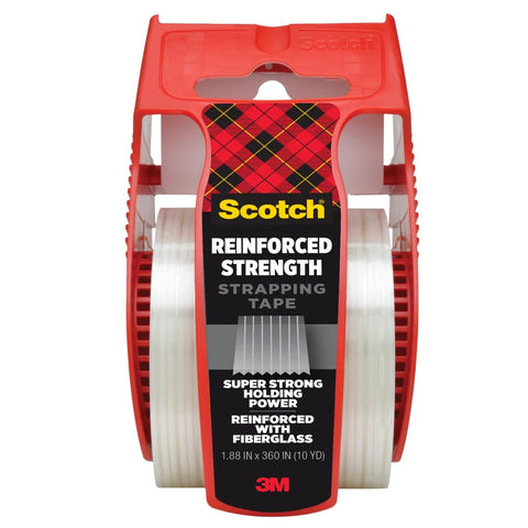 Scotch Reinforced Strength Strapping Tape, 1.88 in x 360 in, Clear, 1 Roll with Dispenser, Heavy Duty Packing Tape for Shipping, Moving, and Storage