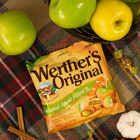 Werther's Original Caramel Apple Filled Hard Candies - Individually Wrapped Hard Candies for Halloween, Parties, or Snacks - 2.65 oz Bags (Pack of 12)