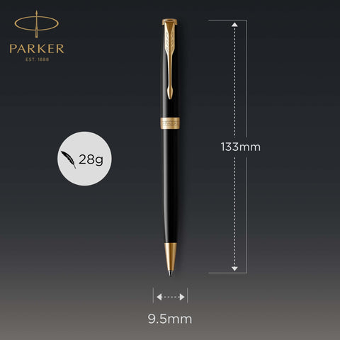Parker Sonnet Ballpoint Pen Black Lacquer with Gold Trim Medium Point Black Ink (1931497)