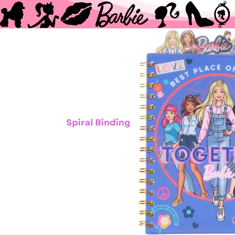 Barbie Tab Journal Notebook, Spiral Bound, 96 Lined Pages, 8 x 7 inches, Purple